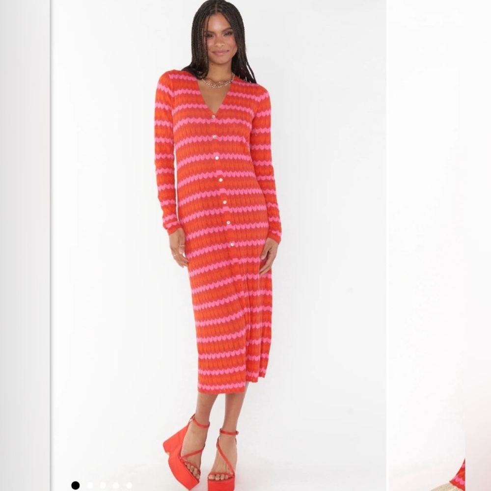 Show Me Your MuMu Red and Pink Striped Cardigan Dress